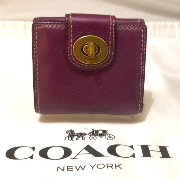 Coach Handbags - Coach Purple & Lavender Leather Turnlock Wallet EUC